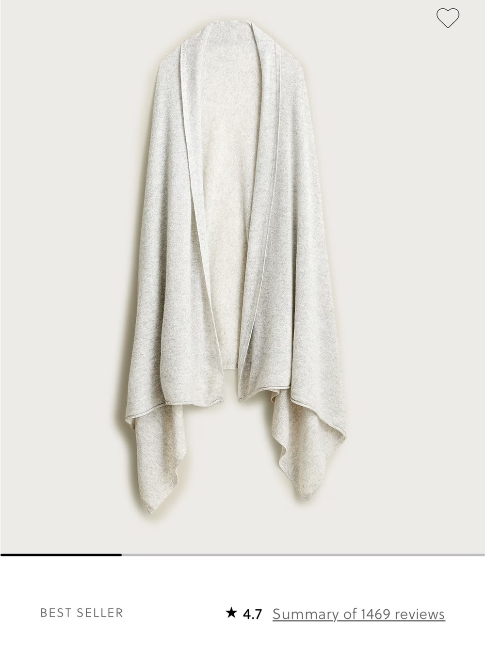 J Crew Heather Dove 100% Cashmere Oversized Wrap